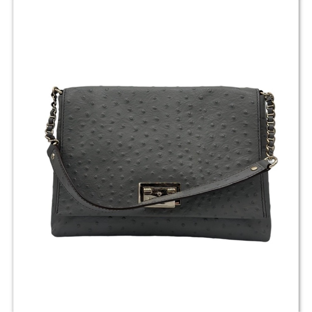 Kate Spade gray ostrich-embossed leather shoulder bag.